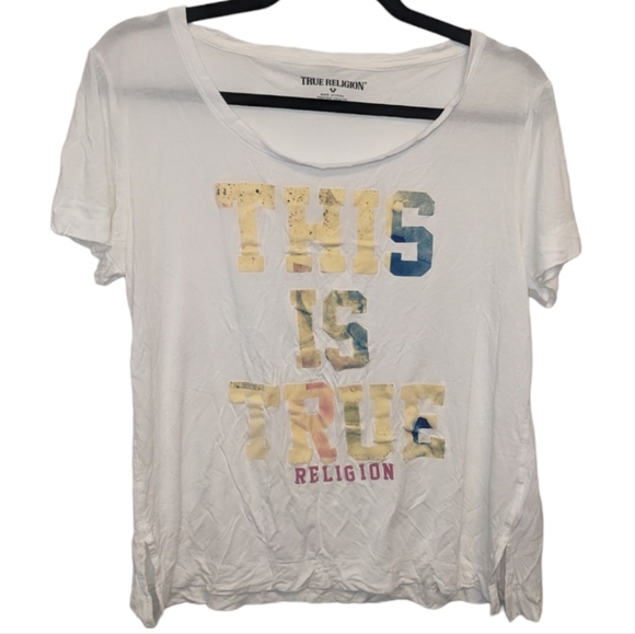 True Religion Tops - True Religion Women's White Graphic Logo T-Shirt, Size L ✨